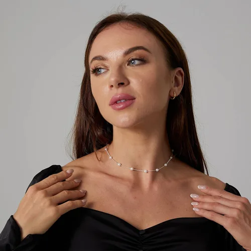Vista 4 de Delicado collar con colgante de perlas para mujer, chapado en oro de 14 quilates, elegante collar de perlas de agua dulce, collar de perlas con clip