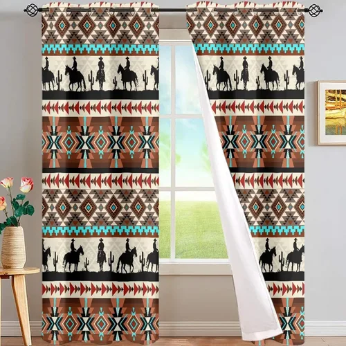 Vista 12 de ZFRXIGN Cortinas opacas para ventana de caballo azteca occidental, 63 pulgadas de largo, para cuarto de bebé, sala de estar, dormitorio, 2 paneles