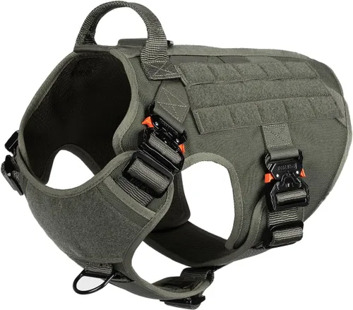 Vista 7 de ICEFANG Arnés táctico para perro con 4 hebillas de metal, chaleco, equipo para transportar carga, ligero y modular para perro con asa, sin correa