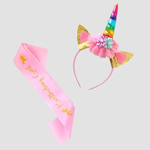 Vista 5 de Doctor Unicorn Conjunto de cumpleaños para niñas, vestido con falda de tutú, camiseta de unicornio, diadema y banda de satén