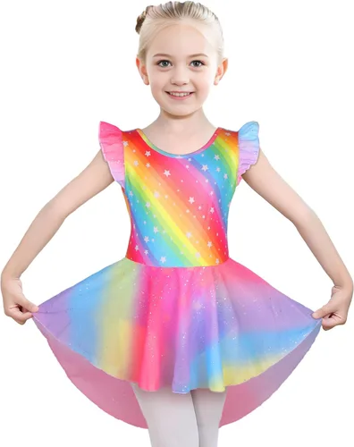 Vista 10 de iLover Vestido de leotardo clásico con tutú y mangas con volantes para niñas, para danza, gimnasia y ballet Negro