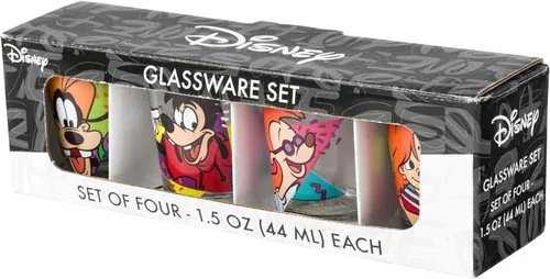 Vista 7 de Silver Buffalo Disney Una película Goofy - Juego de 4 mini vasos con personajes de Goofy, Max Goof, Roxanne y Bobby Zimuruski, 1.5 onzas