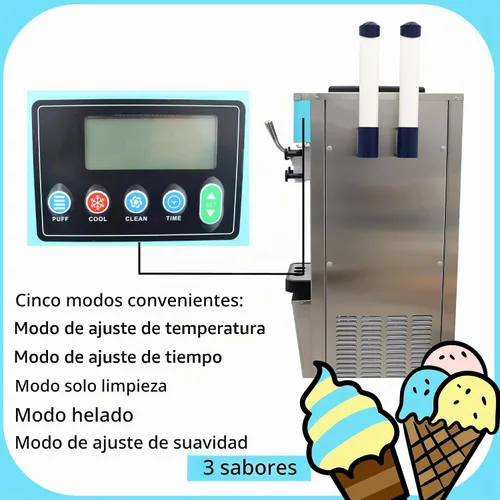 Vista 4 de Máquina de helado de servicio suave comercial 3 sabores de acero inoxidable 110 V 1800 W 20-30L/H Fabricantes de helados de pie Panel LCD
