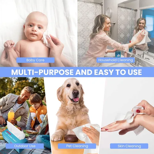 Vista 6 de 100 hojas de toallas de limpieza diaria ultra suaves y secas para pieles sensibles, paños faciales desechables 100% viscosa orgánica (paquete de 1)