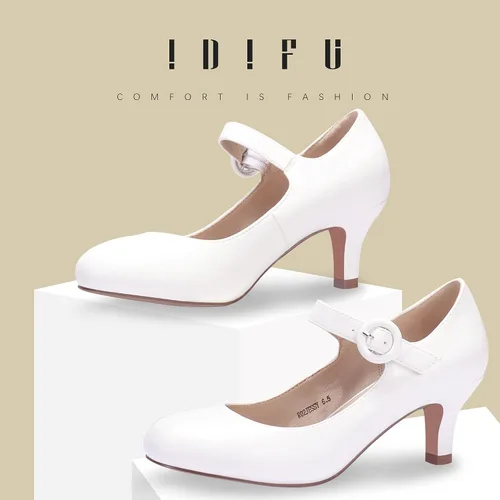 Vista 2 de IDIFU Jessy - Vestido Mary Jane para mujer, zapatos de tacón bajo para gatito, puntera redonda, cerrada, oficina, trabajo, boda