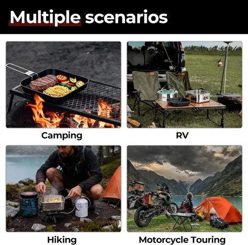 Vista 7 de Alocs Camping Cookware Set - Lightweight Camping Pots and Pans - Portable Outdoor Cookware with Kettle - Camping Cookware Mess Kit for 2