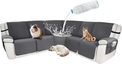 Vista 134 de Fundas impermeables para sofá reclinable seccional en forma de L, 7 piezas, antideslizantes, lavables, juego de fundas reclinables para mascotas