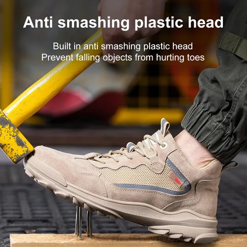 Vista 3 de Zapatos de trabajo de seguridad para hombres, zapatos de trabajo indestructibles, transpirables y ligeros, zapatos de seguridad a prueba