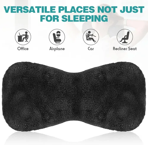 Vista 3 de Colingmill 1 almohada de cuello para reposacabezas reclinable, almohada en forma de hueso, felpa con correa ajustable, soporte para el cuello y Negro