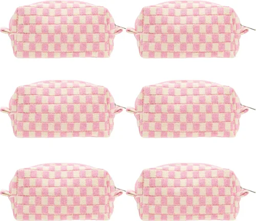 Vista 52 de PAZIMIIK Bolsa de Maquillaje a Cuadros para Bolso Portátil con Cremallera, Estuche Pequeño de Cosméticos para Accesorios de Viaje, Azul Ártico