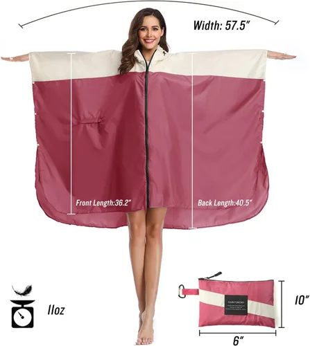 Vista 6 de SaphiRose Poncho de lluvia unisex con capucha impermeable para mujeres adultas