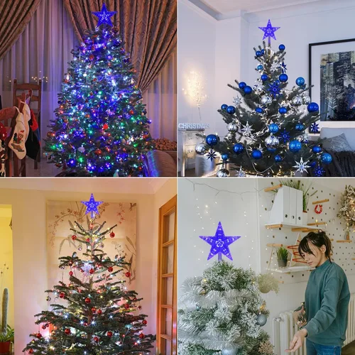 Vista 7 de DERAYEE Adorno para Árbol de Navidad, Adorno de 22.86 cm con Estrella Iluminada, Funciona con Pilas, Adorno para la Parte Superior del Árbol