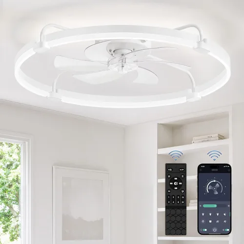 Vista 26 de LEDIARY Ventiladores de techo de 24" con luces y control remoto, luz LED de Dorado