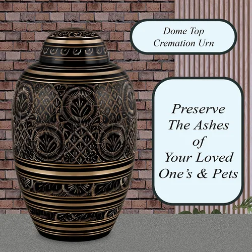 Vista 8 de Forever URNS Urna de cremación para adultos con acabado grabado a mano de latón negro Beauty para cenizas humanas de mujeres y hombres, 200 pulgadas