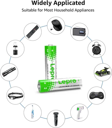 Vista 5 de Lepro Paquete Variado de Baterías, Baterías AA y AAA Paquete Combinado de 24 Unidades, 2800mAh Potencia Alcalina - 12 Baterías AA y 12