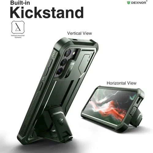 Vista 3 de Dexnor Funda para Samsung Galaxy S21, [Protector de pantalla y soporte integrados] Protección de grado militar de servicio pesado a prueba