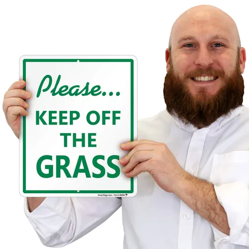 Vista 5 de SmartSign Letrero LawnBoss® con texto en inglés "Please - Keep Off the Grass", letrero de aluminio de 10 x 12 pulgadas con estaca de 3 pies Letrero