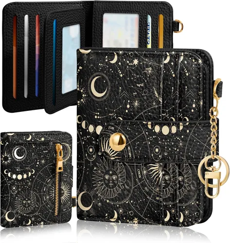 Vista 9 de Bistup Cartera para Mujeres Pequeña y Bonita Cartera de Tarjetas de Cuero Genuino RFID con Llavero para Damas Adolescentes Niñas Plegable