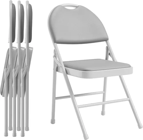 Vista 9 de Paquete de 4 sillas plegables con marco de metal con cojín acolchado y respaldo, asiento tapizado de piel sintética de 350 libras, sillas plegables