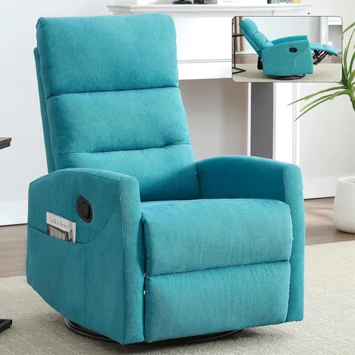 Vista 9 de Silla reclinable giratoria, sillón giratorio para sala de estar, silla reclinable deslizante con calor y masaje, color beige