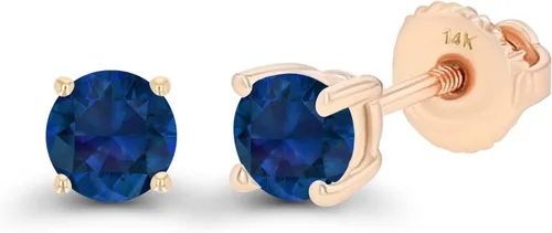 Vista 2 de Aretes de tuerca de oro macizo de 14 quilates, 0.157 in, hipoalergénicos, con piedra natal genuina
