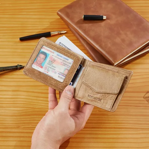 Vista 5 de BOSTANTEN Billeteras de piel auténtica para hombre, con bloqueo RFID y 2 ventanas de identificación