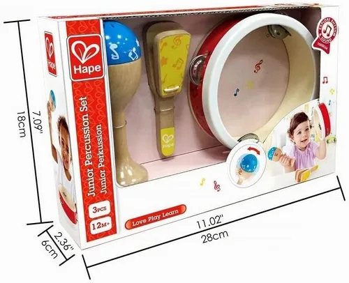 Vista 3 de Hape Juego de percusión junior Juego de instrumentos de percusión de madera de 3 piezas para niños pequeños, E0615