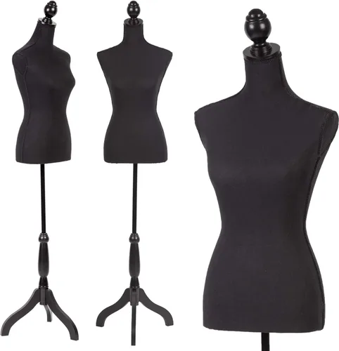 Vista 11 de Maniquí femenino con forma de vestido, torso de modelo de ropa, cuerpo de maniquí para exhibición, soporte de trípode ajustable de 53-67 pulgadas