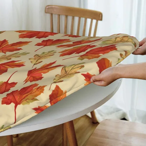 Vista 4 de Mantel elástico redondo con borde de hoja de arce otoñal, ajustable para mesa de 45 a 50 pulgadas de diámetro 1