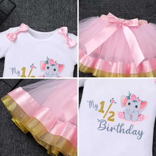 Vista 6 de ODASDO Traje de cumpleaños de elefante para bebé niña 12 1er 2 3 cumpleaños Cake Smash mameluco falda tutú diadema conjunto