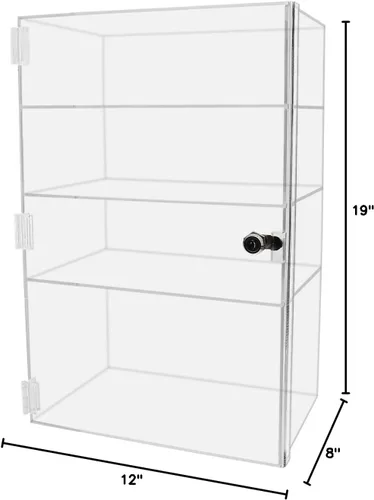 Vista 4 de Marketing Holder - Vitrina de acrílico transparente vertical de 12 x 8 x 19 pulgadas, tres estantes fijos, sin montaje, escaparate para encimera al