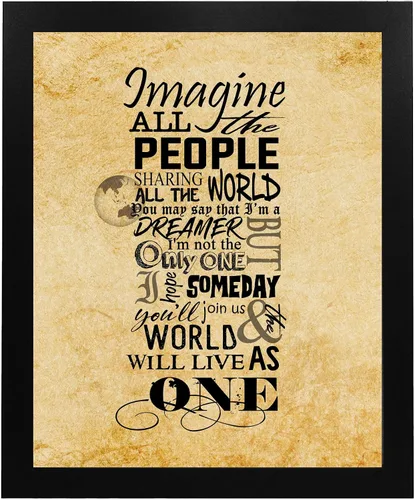 Vista 5 de AMERICAN LUXURY GIFTS Impresión artística de pared "Imagine All the People", póster inspirador con letra de canción de 8 x 10 pulgadas, decoración