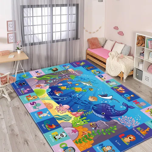 Vista 5 de ABC - Alfombra infantil para el suelo bajo el agua, alfombras infantiles para sala de juegos, tapete de juegos para gatear boca abajo, no tóxico