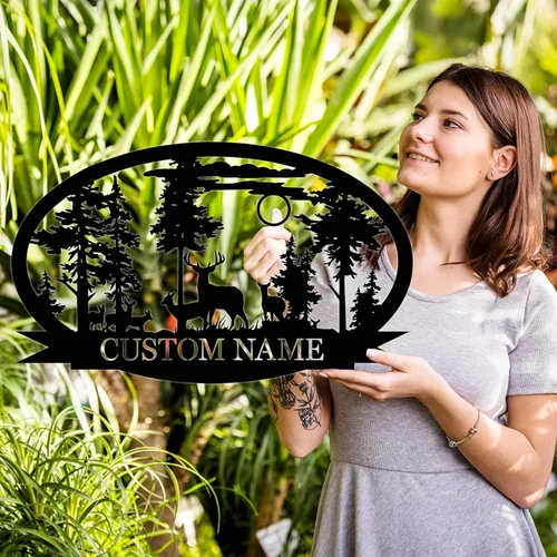 Vista 2 de Letrero de ciervo de metal personalizado Letrero de metal personalizado Letreros personalizados de camping Regalo para cazadores de ciervos