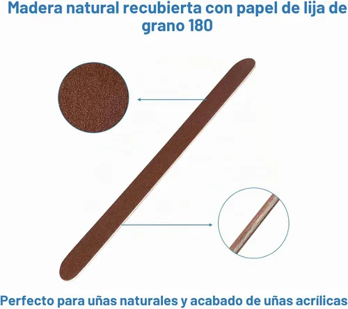 Vista 3 de 100 limas de uñas de madera, lima de uñas de tablero de esmeril de 7 pulgadas para uñas naturales, juego de herramientas de manicura, lima de uñas
