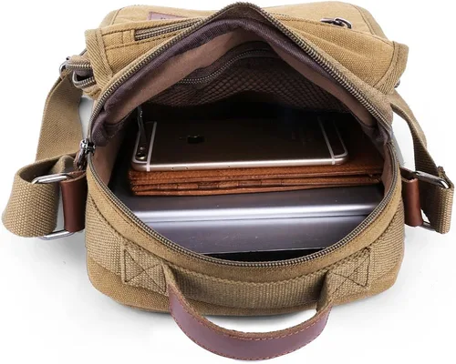 Vista 3 de XINCADA Bolsa de mensajero para hombre bolsa de hombro de lona bolsa de viaje bolsa cruzada para trabajo negocios Carbón negro