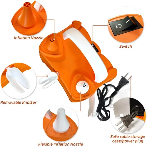 Vista 8 de Electric Balloon Pump for Party Decorations – Portable Inflator, Auto Shutoff, Balloon Air Pump Dual Nozzle Rose Red 110V 600W Naranja