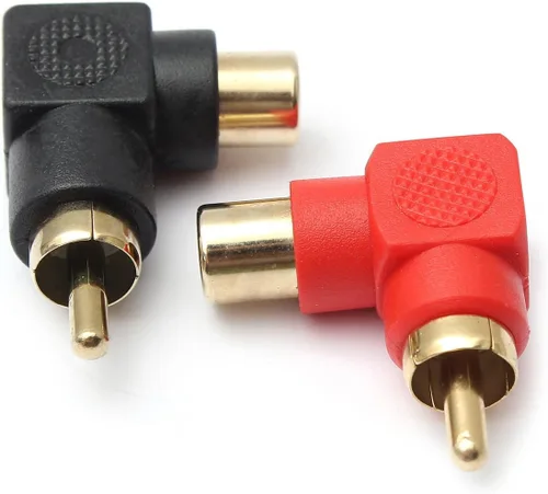 Vista 4 de exgoofit Conectores RCA macho a RCA hembra adaptadores de enchufe de ángulo recto M/F codo de 90 grados chapado en oro (5 negros + 5 rojos)