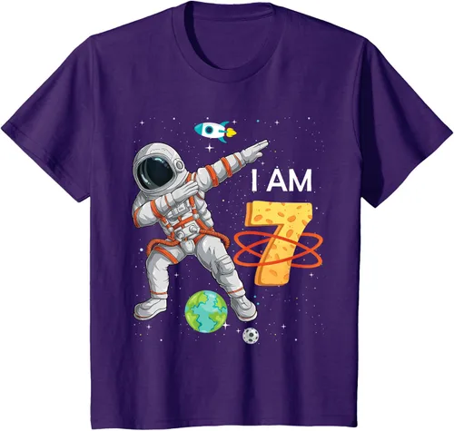 Vista 5 de Camiseta de cumpleaños para niños de 7 años de edad, astronauta Space 7th B-Day Negro