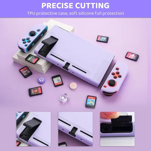 Vista 5 de FUNDIARY Funda de transporte morada para Nintendo Switch, accesorios para Switch con funda de transporte, funda protectora acoplable, protector