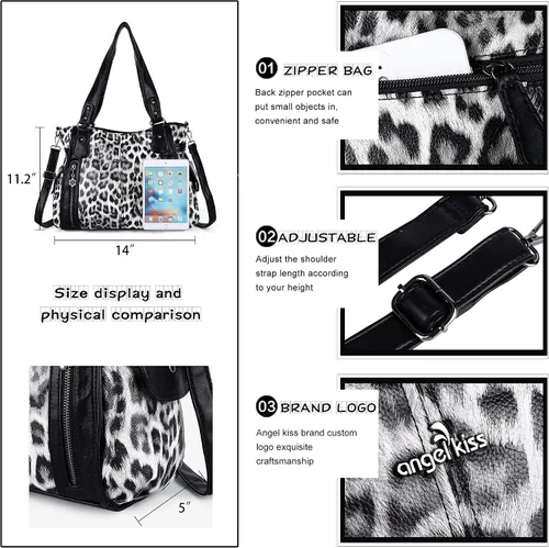 Vista 4 de Angel Kiss Bolsos para mujer con tiras en la parte superior, bolso estilo Hobo, bolsas de hombro espaciosas y casuales, cartera estilo Tote de PU