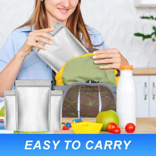 Vista 4 de 100 Pack Mylar Bags for Food Storage, 6" X 8.5" Foil Bags, Reusable Food Storage Bags, Freshie Bags, Stand-Up Zipper Pouches Resealable for Long