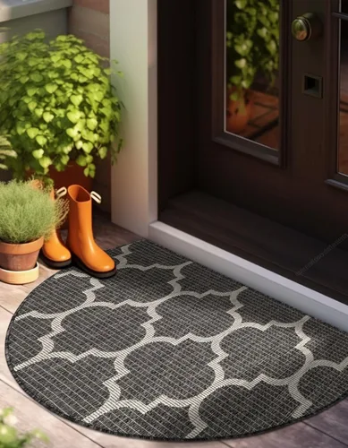 Vista 75 de Unique Loom Outdoor Trellis Collection Alfombra de Área (5' 1" x 8' Oval, Aguamarina/Gris)