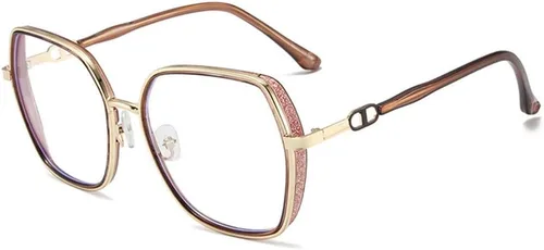 Vista 14 de Gafas grandes con bloqueo de luz azul para mujeres y hombres, elegantes lentes de metal Retr Anti-UV Antifatiga Anti-Blue Eye Glasses