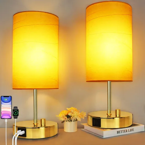 Vista 11 de HiBay Lámpara de mesita de noche regulable de 17.75 pulgadas con estación de carga, 2 puertos USB y salida de CA, luz rústica de grano de madera