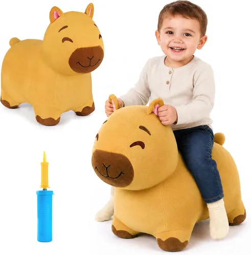 Vista 8 de Bouncy Pals Caballo saltador de ajolote morado, tolva inflable de animales para niñas pequeñas, juguete de salto al aire libre para niños, juguete