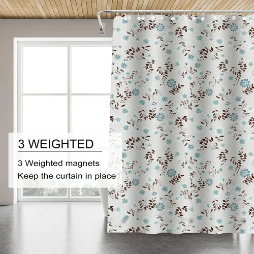 Vista 4 de TIKABC Forro de cortina de ducha, forro de ducha de PEVA de flores blancas 4G, cortinas de ducha impermeables de plástico, 72 x 72 pulgadas