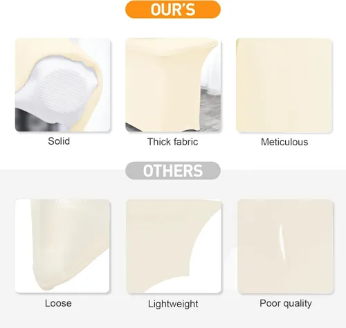 Vista 6 de Paquete de 2 fundas de mesa ajustadas rectangulares de spandex de 6 pies, color beige, mantel de tela elástica sin arrugas para fiestas, ferias
