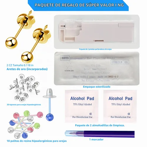 Vista 3 de KAIQIKAIXI 18 piezas, kit de perforación de oreja, pistola de clavos para oreja automática e indolora, desechable, aséptica, casera, portátil, grupo