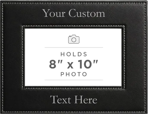 Vista 71 de Marco de fotos de piel sintética de cuero sintético grabado para añadir tu texto personalizado para colgar o en la mesa, marco de fotos familiares